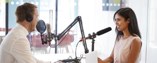 Man and woman talking